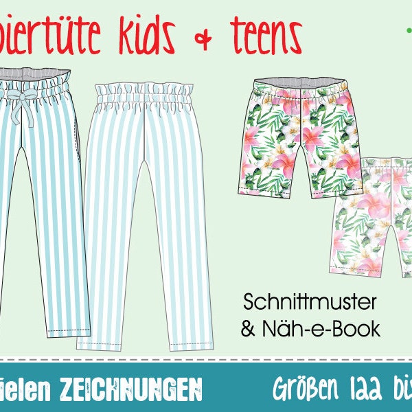 Paperbag-Hose kids & teens • Gr. 122–176 • Näh-e-Book + Schnittmuster • weite Mädchen Hose High Waist • Teenies Nähanfänger Anfänger