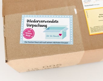 Aufkleber "Wiederverwendete Verpackung", Sticker für Versand Kartons