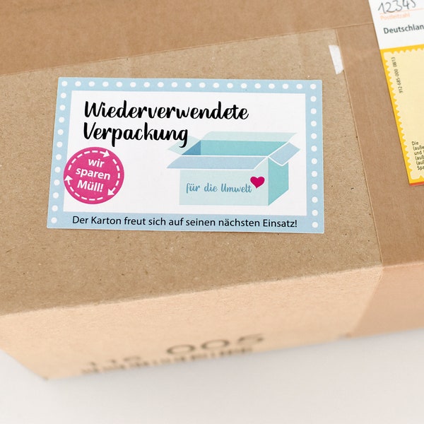 Aufkleber "Wiederverwendete Verpackung", Sticker für Versand Kartons