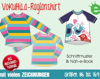 Istruzioni in TEDESCO VoKuHiLa-camicia raglan • cartamodello • taglia EU 86-164 • maglietta da ragazza a maniche lunghe raglan, tunica autunno inverno proiettore