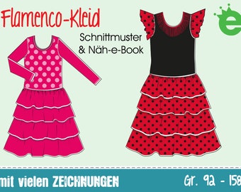 Flamenco-Kleid für Mädchen • Gr. 92-152 • Rüschenkleid Kostüm Prinzessin Tanzkleid festlich f. Kinder • Näh-e-Book und Schnittmuster DEUTSCH