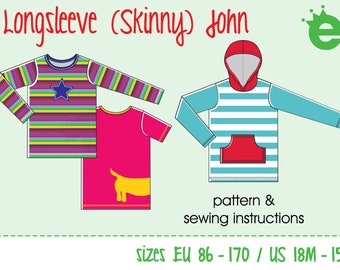 kids'  basic long sleeve shirt (Skinny)John – Euro-size 86 – 170 / US-size 18M–15| pdf pattern projector beamer | ENGLISH t-shirt longsleeve