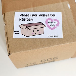 Aufkleber "Wiederverwendeter Karton", Sticker für Versand Kartons