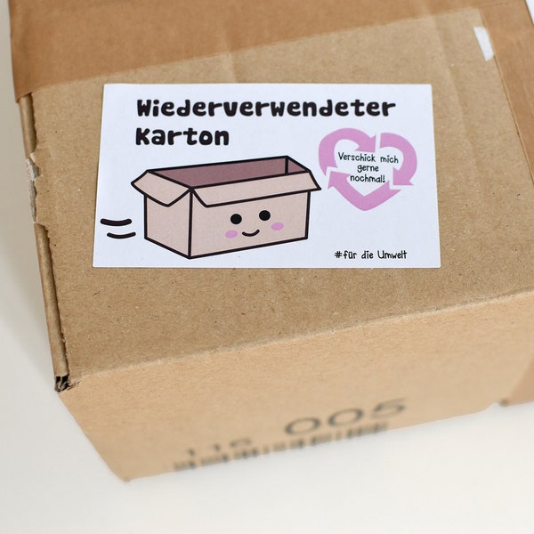 Aufkleber "Wiederverwendeter Karton", Sticker für Versand Kartons