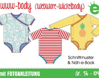 www-body: GERMAN version • onesie kimono body sewing pattern for woven fabrics • EU sizes 56 to 104 • Baby jumpsuit pdf instant download