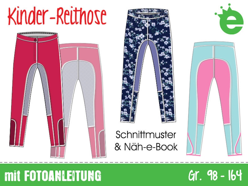 Kinder-Reithose Gr. 98-164 Näh-e-Book & Schnittmuster Mädchen Leggings zum Reiten Reithose Reiterleggings Besatz Bild 1