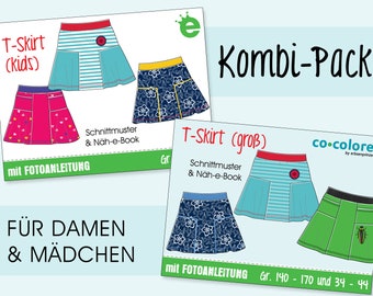 Kombi-Pack: T-Skirt Jerseyrock • Gr 140–170 & 34–44 • Näh-eBook, Schnittmuster Rock für Teens und Damen • Nähanleitung Jersey