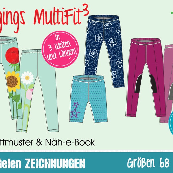 GERMAN instructions Kinder-Leggings MultiFit • EU sizes 68–152 • Sewing pattern • 3 widths: slim medium wide • girls leggins • pdf projector