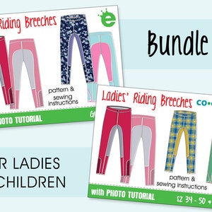 Bundle: Riding pants for kids & ladies • EU sz 34–50 / 98–164 • sewing pattern tutorial pdf projector download • trousers breeches leggings