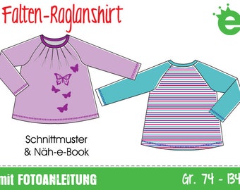 GERMAN instructions pleated raglan shirt girls tunic | sz EU 74–134 • US 9M – 9 | pdf pattern projector  download longsleeve girlie pleats