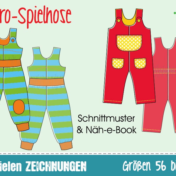 Retro-Spielhose • Gr. 56-116 • Näh-e-Book & Schnittmuster Beamer • Kinderhose Latzhose Babyhose Spieler Kleinkinder Hose Sweat Jersey Nicky