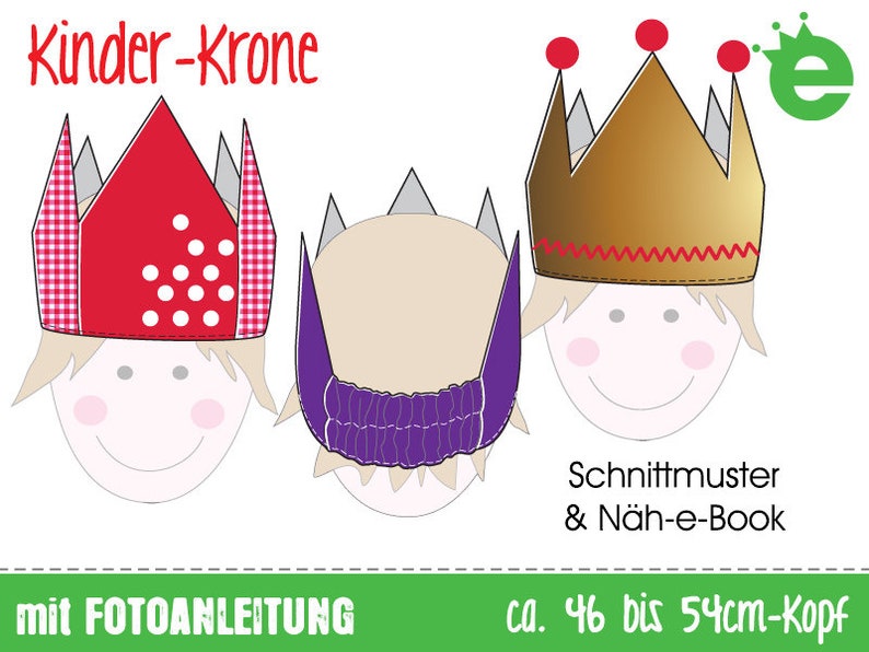 Nähanleitung & Schnitt: Krone / Faschingskrone / Geburtstagskrone für Kinder nähen // pdf Sofortdownload Verkleiden Geburtstag Karneval Bild 1