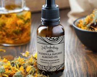 Calendula Sweet Almond Oil - Handcrafted Pure Natural Skin and Body Oil - Moisturizing and Hydrating - 30 or 60 ml