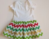 White 0-3 month Onesie Dress - Christmas Chevron - Baby's First Christmas