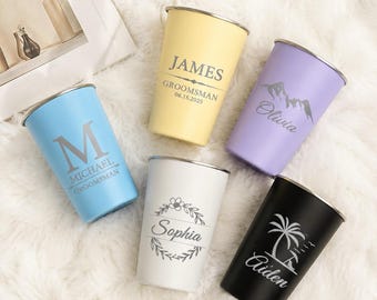 Personalized Engraved Stainless Steel Pint Cup, Custom Name Metal Party Cup, Monogram Drinkware Gift, Reusable Outdoor Cup