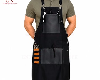 Canvas Barber Apron – Adjustable Professional Hair Stylist Tool Apron with Pockets