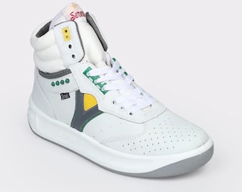 Gepard High Top Sneakers, Weiße Retro Streetwear Turnschuhe, Männer Frauen Schuhe