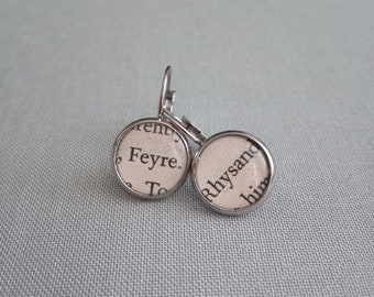 Recycled book pages Rhysand and Feyre Court of Mist and Fury Earrings