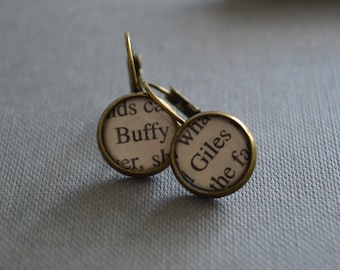 Recycled book pages Buffy The Vampire Slayer Buffy and Giles Earrings