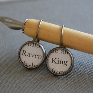 Recycled book pages Raven King Earrings