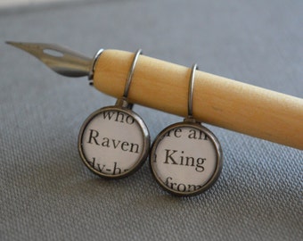 Recycled book pages Raven King Earrings