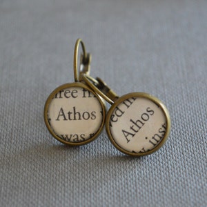 Recycled book pages The Musketeers Athos Earrings Three Musketeers
