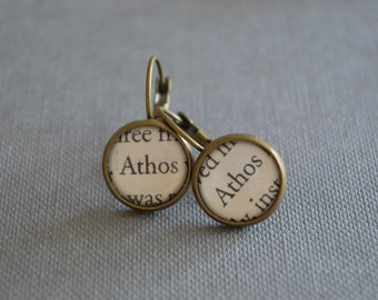 Recycled book pages The Musketeers Athos Earrings Three Musketeers