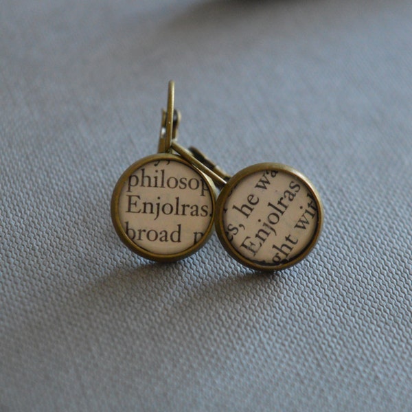 Recycled book pages Enjolras Les Miserables Earrings