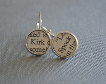 Recycled book pages Star Trek Jewelry Kirk and Spock Earrings