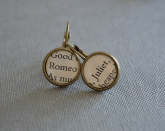 Recycled book pages Romeo and Juliet Leverback Earrings