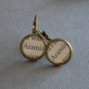 Recycled book pages The Musketeers Aramis Earrings Three Musketeers