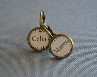 Recycled book pages Celia and Marco The Night Circus Book Earrings