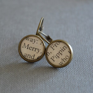 Recycled book pages Merry and Pippin Character Earrings