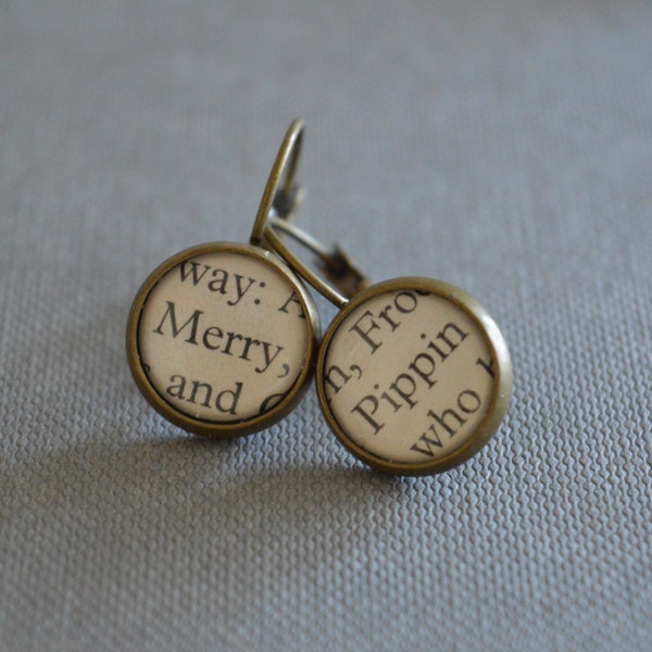 Recycled book pages Merry and Pippin Character Earrings