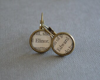 Recycled book pages Elinor and Edward Earrings Jane Austens Sense and Sensibility