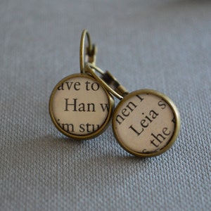 Recycled book pages Han and Leia Star Wars Earrings