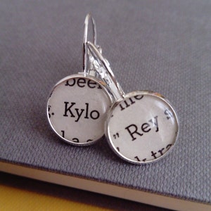 Recycled book pages Star Wars Kylo and Rey Earrings