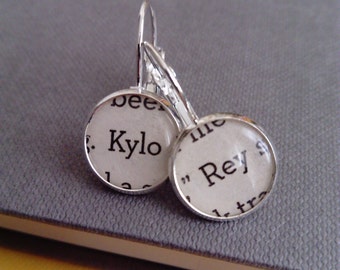 Recycled book pages Star Wars Kylo and Rey Earrings