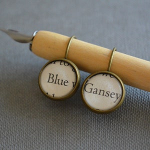 Recycled book pages Gansey and Blue The Raven Boys Book Earrings