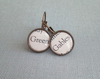 Recycled book pages Green Gables, Anne of Green Gables earrings