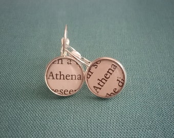 Recycled book pages Athena, Goddess of Wisdom Earrings