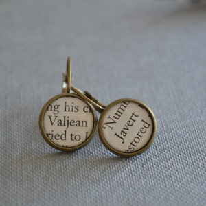 Recycled book pages Valjean and Javert Les Miserables leverback earrings