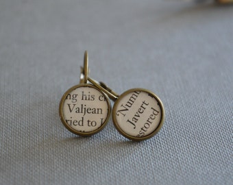 Recycled book pages Valjean and Javert Les Miserables leverback earrings