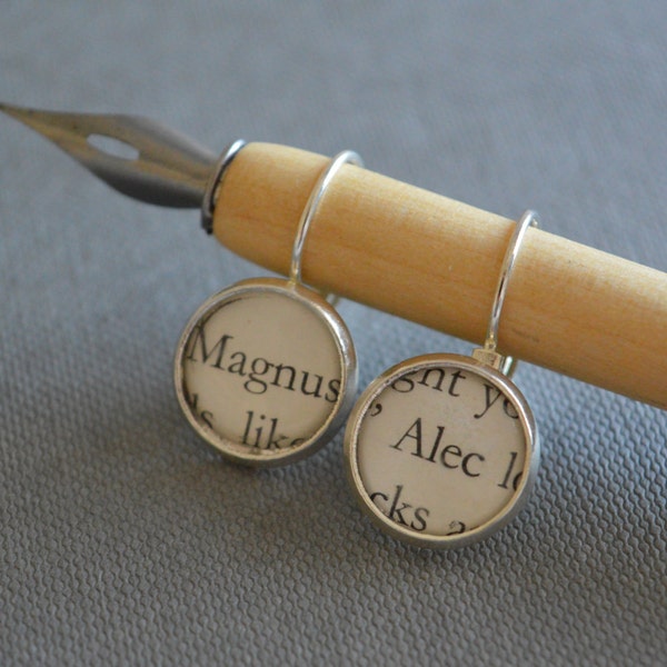 Recycled book pages Alec and Magnus The Mortal Instruments City of Bones Earrings