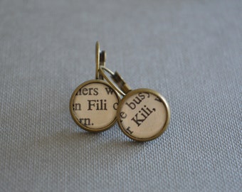 Recycled book pages Fili and Kili Book Character Earrings