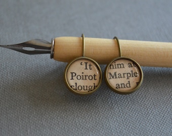 Recycled book pages Agatha Christie Marple and Poirot Earrings