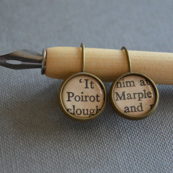 Recycled book pages Agatha Christie Marple and Poirot Earrings