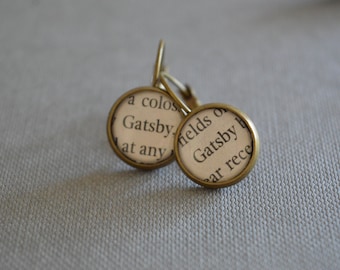 Recycled book pages The Great Gatsby Book Earrings