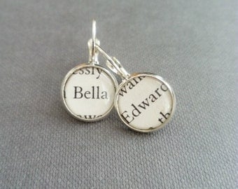 Recycled book pages Bella and Edward Twilight Earrings