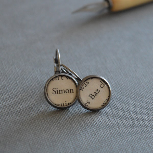 Recycled book pages Simon and Baz Carry On Earrings